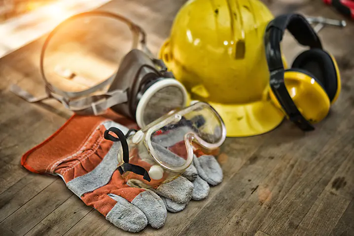 hard hat, gloves and other safety equipment.