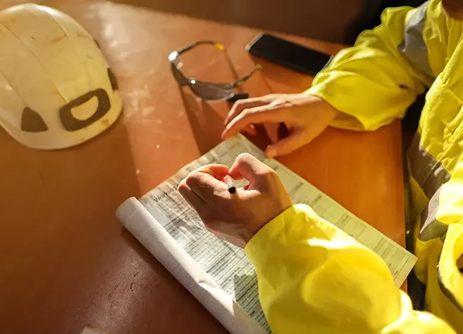 man working on safety documents