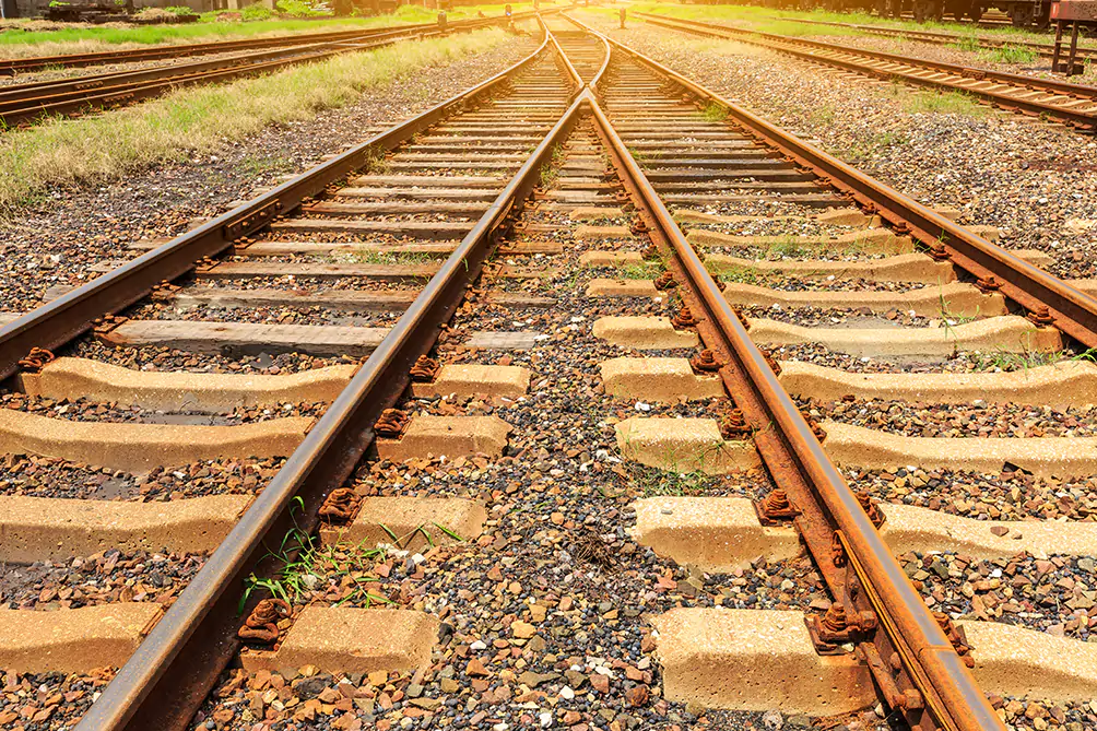 Close up of train tracks
