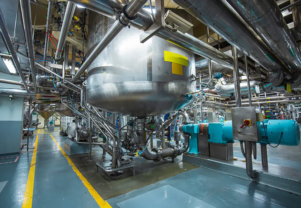 Stainless vertical steel tanks and pipes